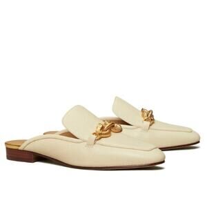 New Tory Burch Jessa Leather Mule Loafer in New Cream w/Gold Horsebit Size 5